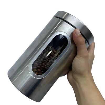 China High Capacity Food Storage Canister Coffee Canister Stainless Steel Coffee Bean Can Coffee Canisters with Black Plastic Mouth Ring for sale