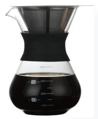 China Amazon Hot Sale Spirit Sus Filter Glass Pour Over High Borosilicate Glass Coffee Maker Glass Pot Heat Resistant Coffee Pot for sale