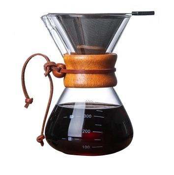 China High spirit sus filter coffee sensitive pot borosilicate glass pour over coffee maker sleeve and wooden stainless steel filter coffee decanter for sale