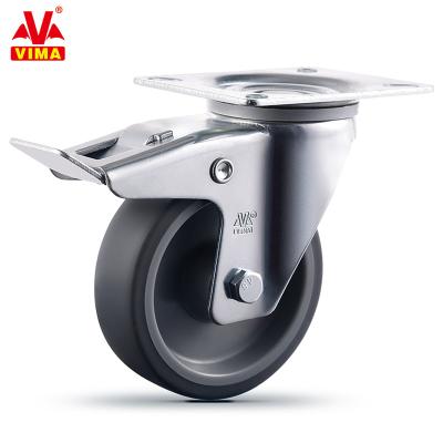 China VIMA Rigid 3.5 4 5 6 European 12532 8 Inch TPR Standard Fixed Swivel Brake Trolley Caster Plate Industrial Caster Wheels for sale