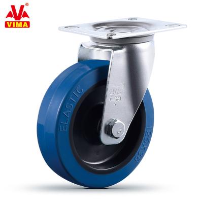 China VIMA 4 Inch Rigid Blue Soft Rubber Casters Wheels European Standard 12532 Heavy Duty Plate Swivel Dual Locking Industrial Rubber Caste for sale