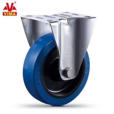 China VIMA Rigid 4 Inch Fixed Blue Soft Rubber Casters Wheel 12532 Standard European Heavy Duty Plate Industrial Rubber Caste for sale