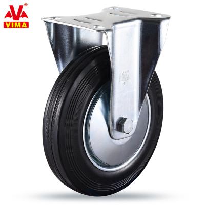 China Rigid 8 Inch Caster Rubber Caster Fixed Casters With Brake European 12532 High Quality Industrial Caster Wheels for sale