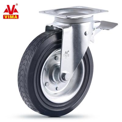 China 8 Inch Waste Caster Factory Wheel OEM/ODM Rigid Steel Rim Plate Swivel Solid Black Rubber Caster In Waste Bin for sale