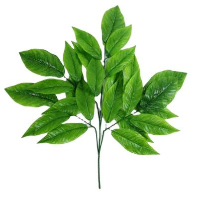 China Plastic+iron wire+silk cloth Wholesale Tropical Leafs Artificial Plants Artificial Mango Leaves Plant Wall Foliage For Home Office Decor for sale