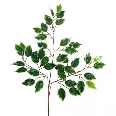 China Plastic+iron wire+silk cloth Hot Sale Wedding Pary Decoative Tree Branch Plant Leaves Plastic Green Artificial Banyan Leaf for sale