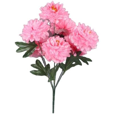 China Plastic+iron wire+silk cloth Wholesale Cheap Flower Bunch Decoration Handmade 7 Heads Peony Flowers Plastic Artificial Flowers for sale