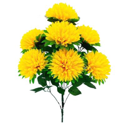 China Plastic+iron wire+silk cloth Hot Sale 7 Heads Big Flower Bouquet Artificial Chrysanthemum With Leaves For Decorations for sale