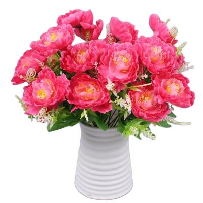 China Plastic+iron wire+silk cloth Cheap Peony Flowers Artificial Flower Bouquet For Wedding Room Decoration for sale