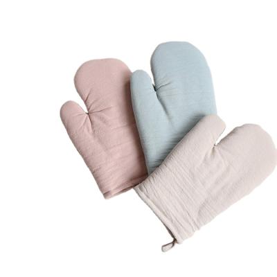 China Minimalist Cotton Oven Gloves Linen Oven Mitts Solid Color Printed Oven Gloves Heat Resistant for sale