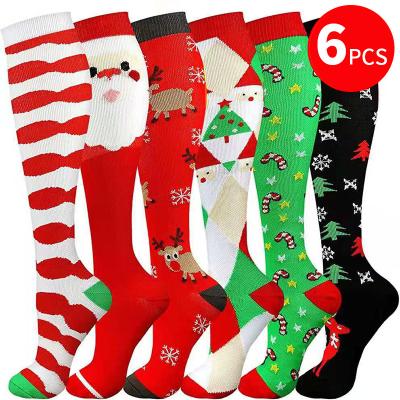 China Pack 6pcs Medical Running QUICK DRY Cycling 20-30 mmHg Comfy Christmas Compression Socks For Man Women for sale