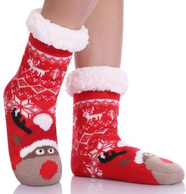 China Amazon Sport Same Style Kids Slipper Bangs Boys Girls Fuzzy Soft Thick Cozy Warm Fleece Striped Winter Christmas Indoor Socks for sale