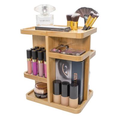 China Sustainable Bamboo Cosmetic Organizer 360 Multifunctional Bathroom Storage Makeup Box for sale