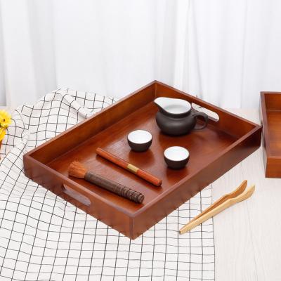 China Eco-friendly Rustic Style Pine Wood Rectangle Shape Organizer Tray Ottoman Serving Tray for sale