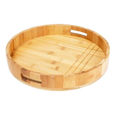 China Eco-friendly Wooden Cheese Tray Bamboo Coffee Tray Round Serving Tray For Living Room for sale