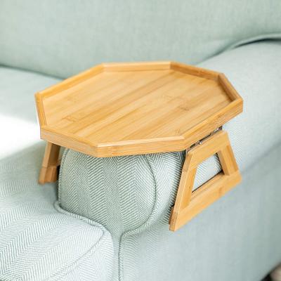 China Eco-friendly Bamboo Serving Tray Breakfast Fruit Fruit Sofa Table Arm Portable Tray Table for sale