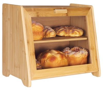 China Bread storage 2 layers large capacity bamboo bread storage container with clear window and adjustable shelf for sale