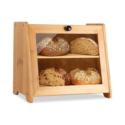 China Bamboo Bread Storage 2-Tier Loaves Box Multi-Use Countertop Bamboo Food Storage Container Organizer for sale