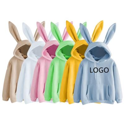 China Custom Logo Hooded Fleece Hooded Custom Logo Long Hooded Cute Rabbit Ear Sweater Casual Hoodie for sale