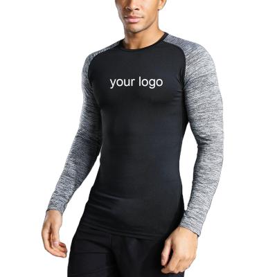 China Anti-Wrinkle Men's Long Sleeve Sportswear T-Shirts Custom Your Own Logo Gym Fitness Bodybuilding Slim Fit Workout T-shirt for sale