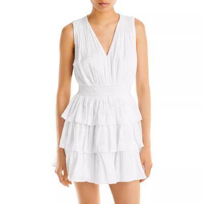 China New Design Women's Sleeveless V-Neckline Anti-Static Fashion Dresses Tighten Waist White Waterfall Dress for sale