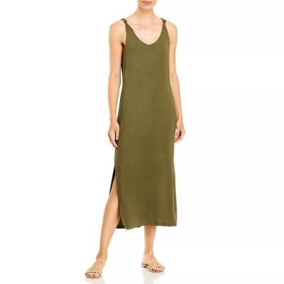 China Anti-Static High Split Modal Green Scoop Neck Women Ladies Summer Casual Dress Sleeveless Midi Dresses for sale