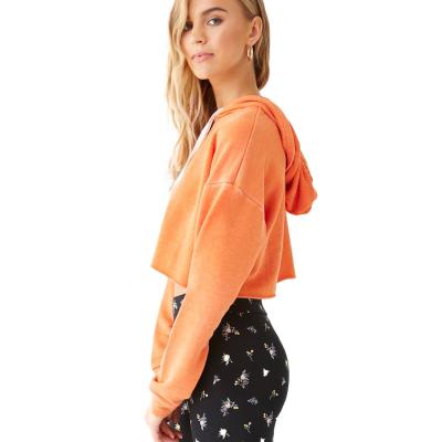 China Anti-Wrinkle Wholesale Crewneck Sweatshirt Girls Relaxed Fit Drop Shoulder Solid Orange Light Cotton Cropped Hoodies and Sweatshirts for sale