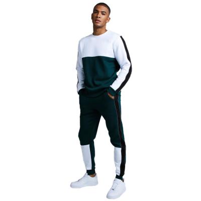 China Factory Price Breathable Crewneck Tracksuit Cotton Set Custom Men Color Combo Side Panel Piping Retail Sweatsuit for sale