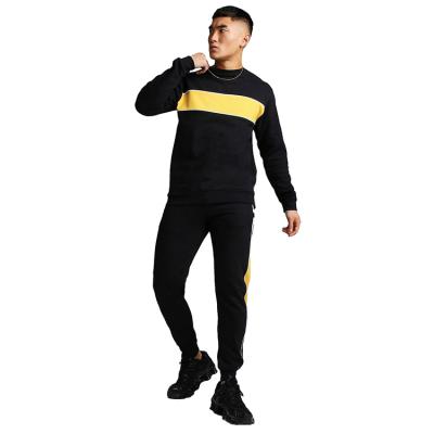 China Quick Sale Breathable Combed Cotton Bust Color Block Piping Crew Neck Rib Collar Sweatshirt Pencil Jogger Sweatsuit Retail Tracksuit for sale