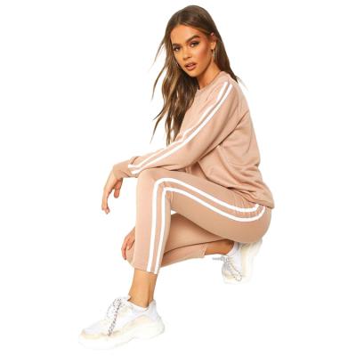 China Breathable Factory Sell Empty Two Piece Sets Tracksuits For Women Side Stripes Round Neck Sweater Tracker Matching Sweatsuit for sale