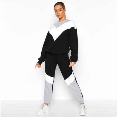 China Breathable Sports Women Tracksuit Custom Color Blocks Jogger Rib Collar Stopper Fastening Sweater Matching Sweatsuit for sale