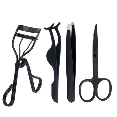 China 4pcs Wick Hair Curler Eyebrow Tweezers Eyelash Scissors Multifunctional Durable Makeup Tool Kit for sale