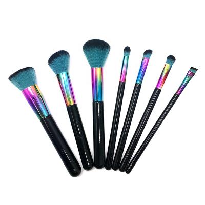 China Angular Blush Rainbow Oval Makeup Brush Set Professional Kabuki Kit 7pcs Custom Makeup Brush Set for sale