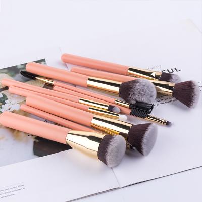 China Angular Blush Wooden Handle 10Pcs High Quality Wholesale Cosmetic Brush Set Hot Seller Makeup Brush Kit for sale