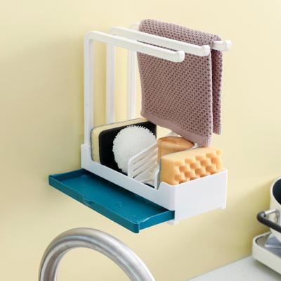 China 2 Viable in 1 Multifunctional Kitchen Soap Sponge Holder Cleaning Cloth Hanger Sink Drain Organizer for sale