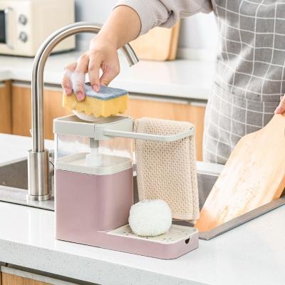 China Modern 3 in 1 Combination Manual Kitchen Towel Holder Sponge Holder Soap Dispenser Press Soap Liquid Multifunctional Cleaning Box for sale