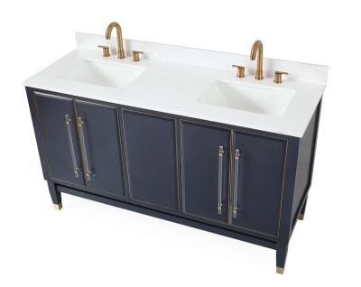 China Modern Hot Selling White Marble With Gold Edged Door Panel And Blue Double Tub Bathroom Dresser for sale