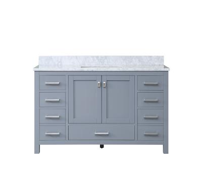 China New Design 54inch Modern White Gray Bathroom Vanity With Single Ceranic Sink And Carrara White Marble Top for sale