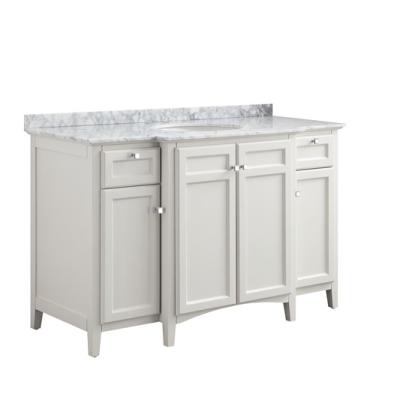 China 53 Inch Modern Bathroom Hardware Drawer Storage Solid Wood Carrara Marble Top White Ceramic Wash Hand Basin for sale