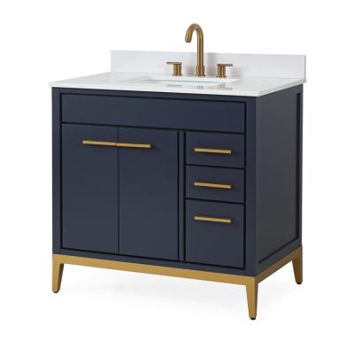 China 2022 Hot Sale Modern American Gold Handle Bathroom Cabinet Sink Blue Single Vanity for sale