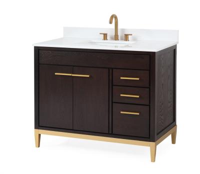 China Modern Single Sink Gold Link Handle Brown Marble Bathroom Cabinet Even for sale