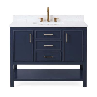 China Modern Single 42in Navy Blue Sink Bathroom Vanity With Carrara Engineered Marble Top for sale