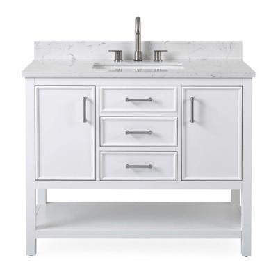 China 2022 New Design Modern Single Ceramic Sink White Bathroom Cabinet 42inch With Carrara White Engineered Marble Top for sale