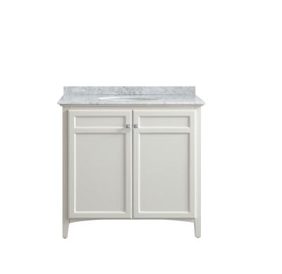 China New Arrival Modern 36 Inch Modern Bath Cabinet Wooden Vanity Single Floating Ceramic Sink & Carrara White Marble for sale