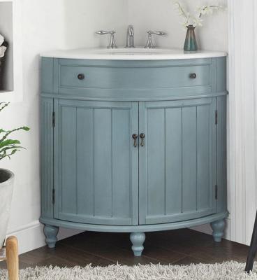 China 24in Sky Blue Corner Shape Traditional Bathroom Sink Vanity White Mable Top for sale