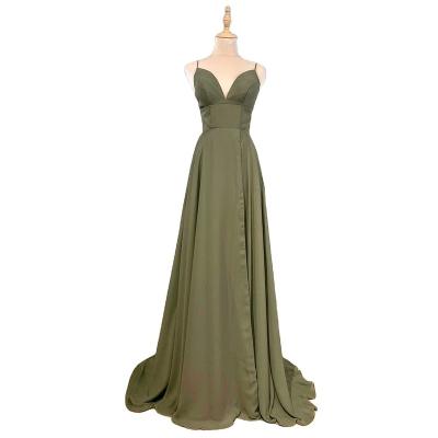 China Olive Green V Neck Spaghetti Strap Breathable Sexy Prom Dresses Serene Hill 2021 LA71298 Simple A Line Evening Dresses With Pockets for sale