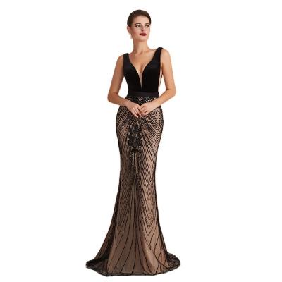 China Breathable Black V-Neck Backless Sexy Mermaid Dresses Serene Hill LA70288 Sequined Evening Dresses Cheap For Wholesale for sale