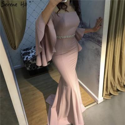 China 2020 Breathable New Off The Shoulder Mermaid Trumpet Long Sheath Simple Sexy Prom Pink Long Dress Fish Cut Dresses Serene Hill LA70191 for sale