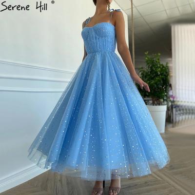 China Breathable Serene Hill Blue A Express Simple Sexy Even Prom Dresses Tulle Sleeveless Ankle Length Dresses 2021 Design Formal Wear LA70684 for sale