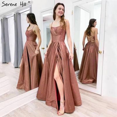 China 2021 Breathable Strapless A Line Sexy Prom Dresses Serene Hill LA71273 Backless Bandage Ladies Party Long Wear Women Dresses With Slit for sale